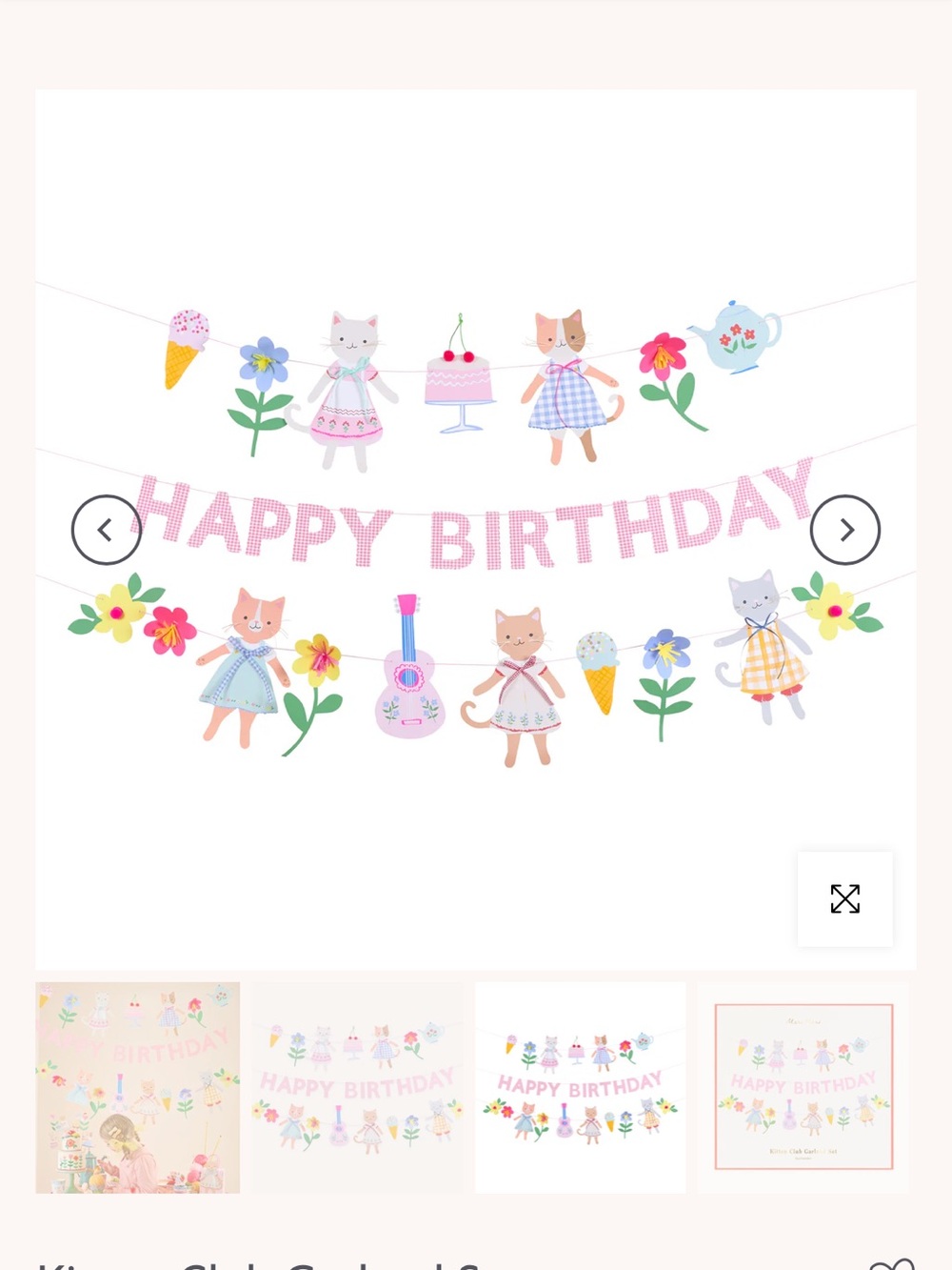 Happy Birthday Cat Garland Banner in Pastel Pink